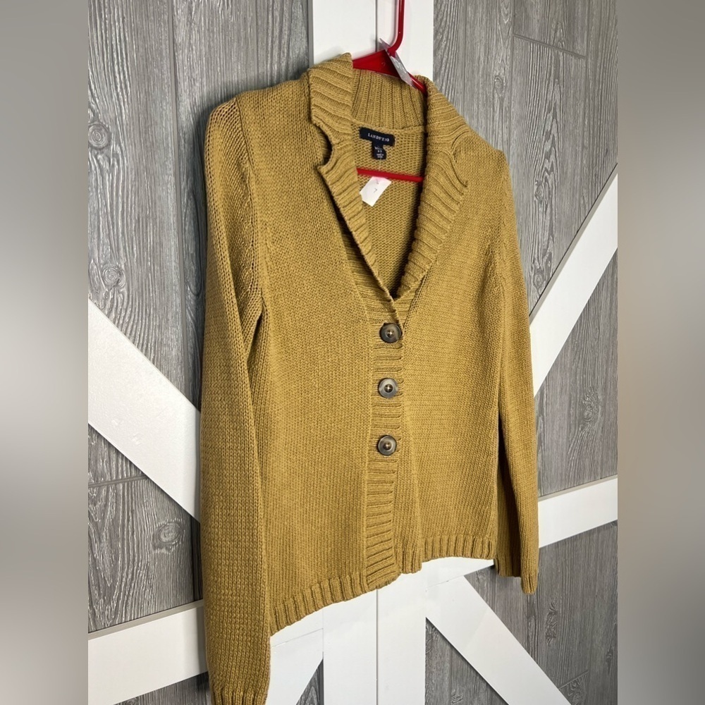 B11.13 Lands End Camel Beige Chunky Knit Cotton Button Front Cardigan XS/2-4